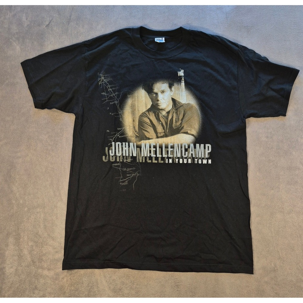 John Mellencamp In Your Town Tour T Shirt Mens XL Black Canada Concert Anvil